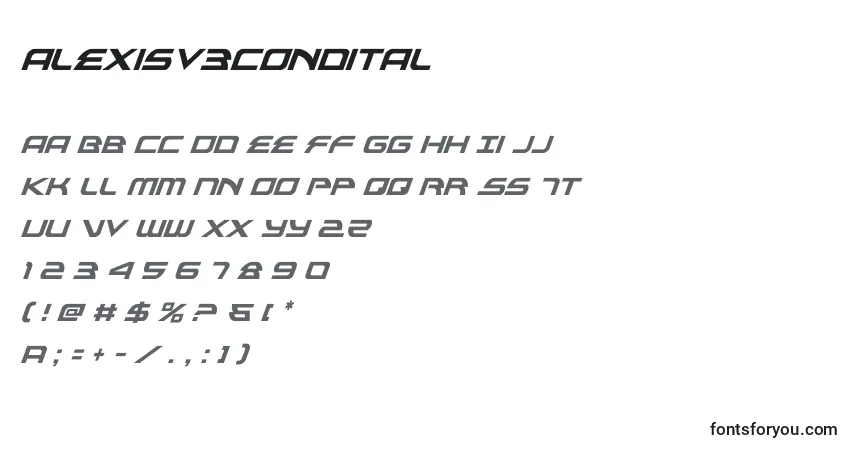 Schriftart Alexisv3condital (119055) – Alphabet, Zahlen, spezielle Symbole