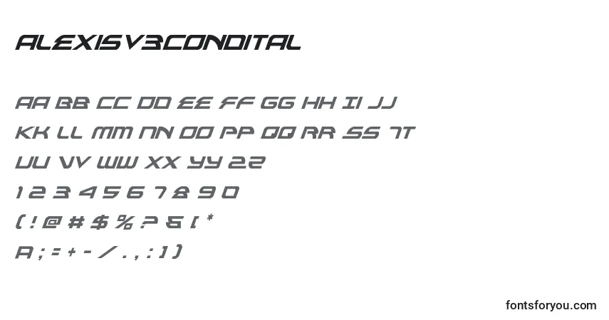 Schriftart Alexisv3condital (119056) – Alphabet, Zahlen, spezielle Symbole