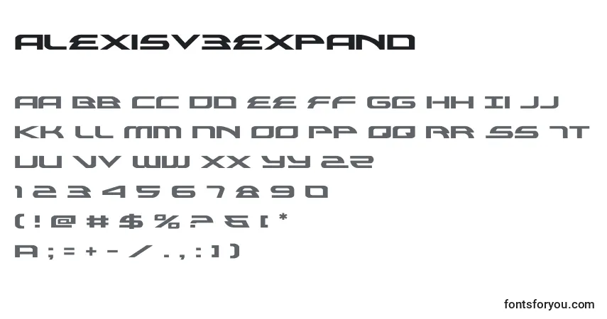 A fonte Alexisv3expand (119057) – alfabeto, números, caracteres especiais