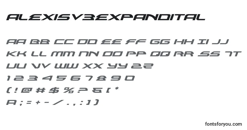 Шрифт Alexisv3expandital (119059) – алфавит, цифры, специальные символы