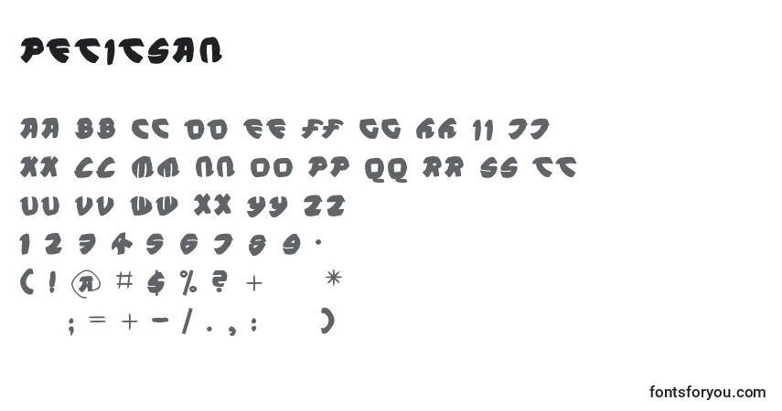 A fonte Petitsan – alfabeto, números, caracteres especiais