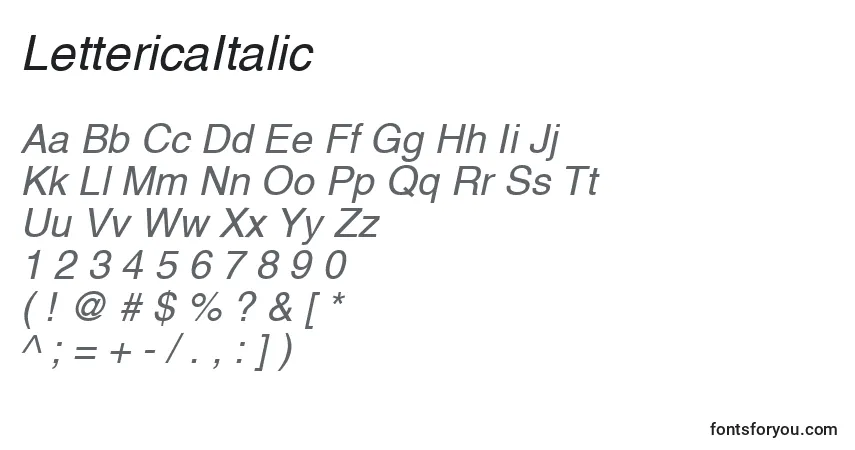 A fonte LettericaItalic – alfabeto, números, caracteres especiais