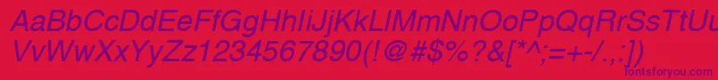 LettericaItalic-Schriftart – Violette Schriften auf rotem Hintergrund