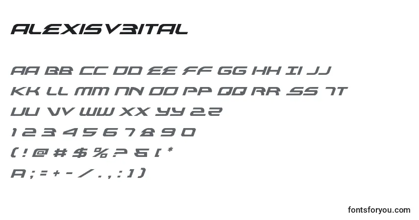 A fonte Alexisv3ital (119070) – alfabeto, números, caracteres especiais