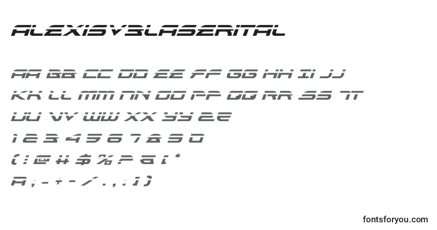 Schriftart Alexisv3laserital (119073) – Alphabet, Zahlen, spezielle Symbole