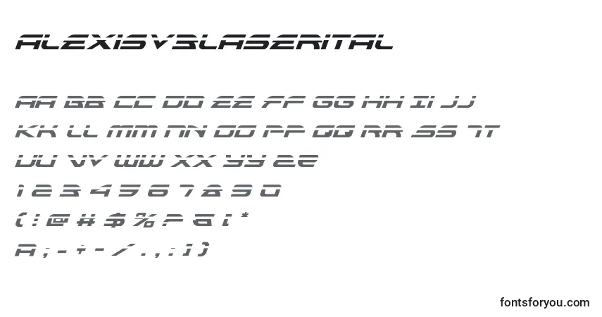 A fonte Alexisv3laserital (119074) – alfabeto, números, caracteres especiais