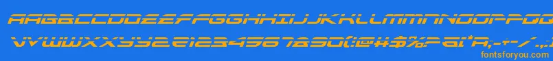 フォントalexisv3laserital – オレンジ色の文字が青い背景にあります。