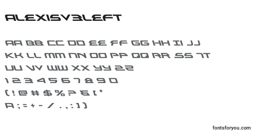 Schriftart Alexisv3left (119075) – Alphabet, Zahlen, spezielle Symbole