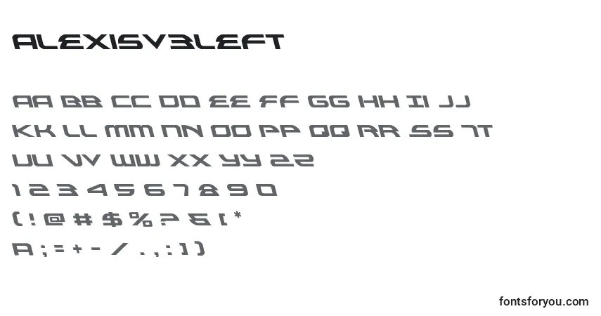 Schriftart Alexisv3left (119076) – Alphabet, Zahlen, spezielle Symbole