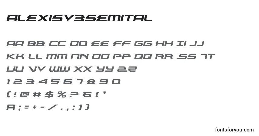Czcionka Alexisv3semital – alfabet, cyfry, specjalne znaki