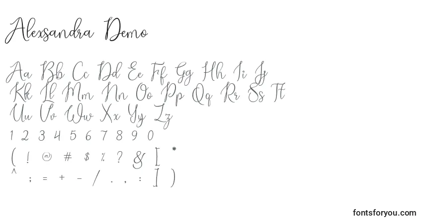 Schriftart Alexsandra Demo – Alphabet, Zahlen, spezielle Symbole