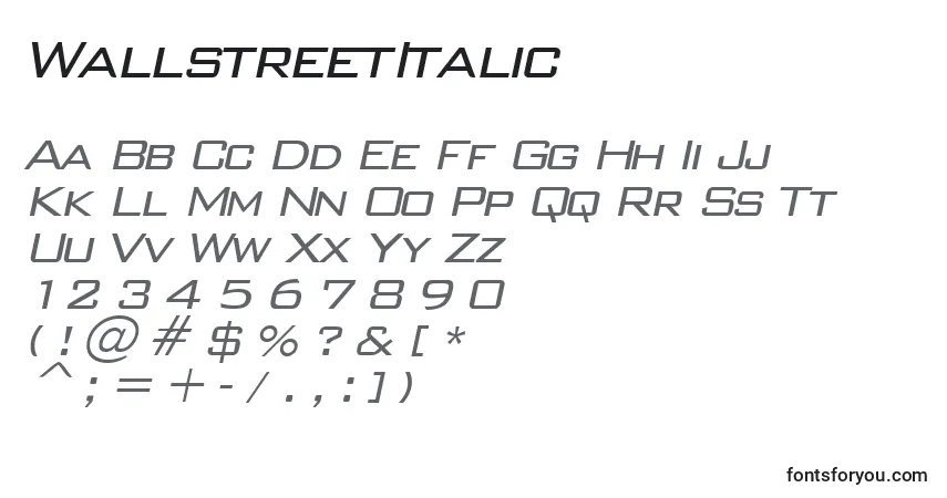 Шрифт WallstreetItalic – алфавит, цифры, специальные символы