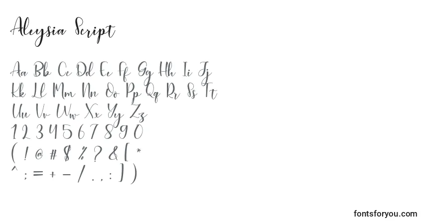 Czcionka Aleysia Script – alfabet, cyfry, specjalne znaki
