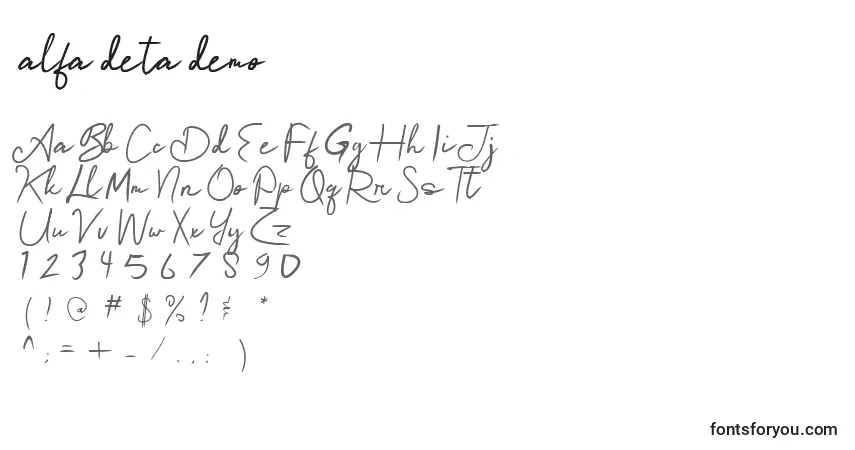 Schriftart Alfa deta demo – Alphabet, Zahlen, spezielle Symbole
