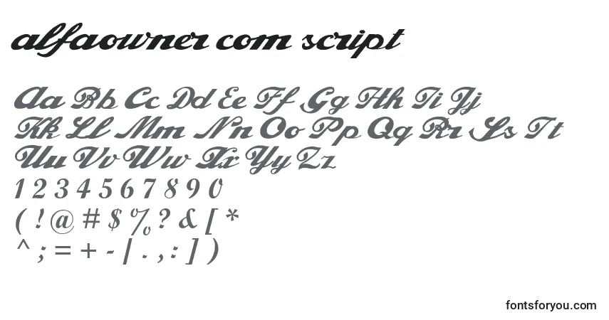 A fonte Alfaowner com script – alfabeto, números, caracteres especiais
