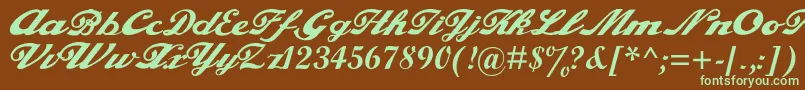 フォントalfaowner com script – 緑色の文字が茶色の背景にあります。