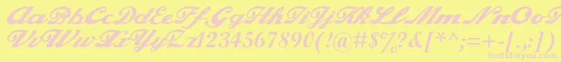 alfaowner com script-fontti – vaaleanpunaiset fontit keltaisella taustalla
