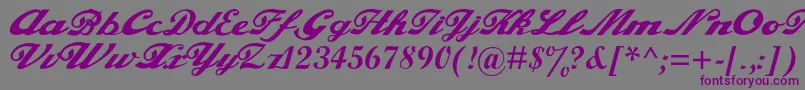 alfaowner com script-fontti – violetit fontit harmaalla taustalla