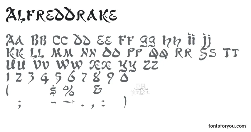 Schriftart AlfredDrake (119086) – Alphabet, Zahlen, spezielle Symbole
