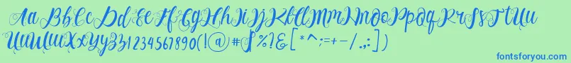 Alhenya Script-Schriftart – Blaue Schriften auf grünem Hintergrund