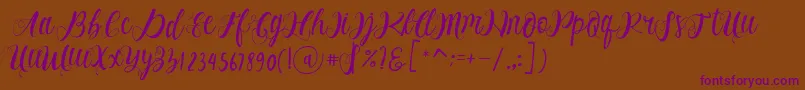 Alhenya Script-Schriftart – Violette Schriften auf braunem Hintergrund