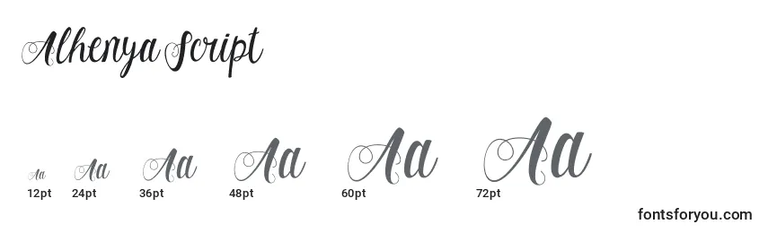 Размеры шрифта Alhenya Script