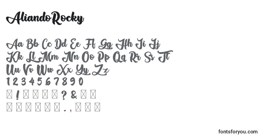 Czcionka AliandoRocky – alfabet, cyfry, specjalne znaki