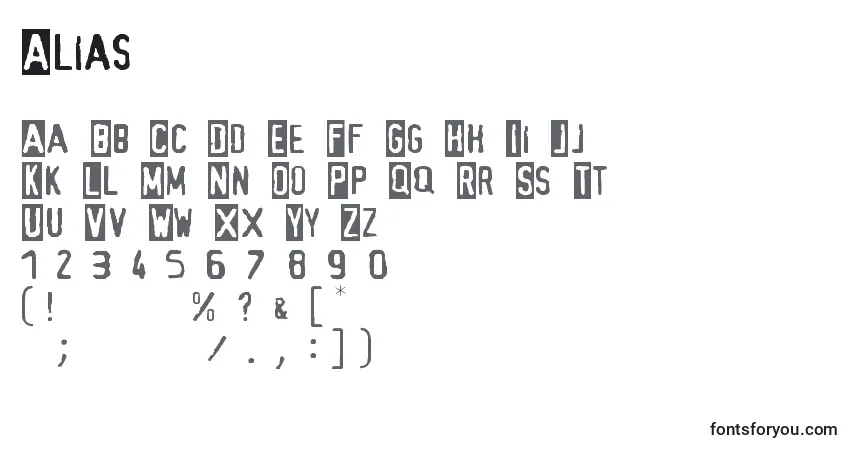 A fonte Alias (119094) – alfabeto, números, caracteres especiais
