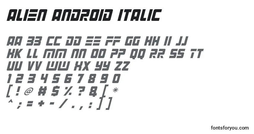 Шрифт Alien Android Italic – алфавит, цифры, специальные символы
