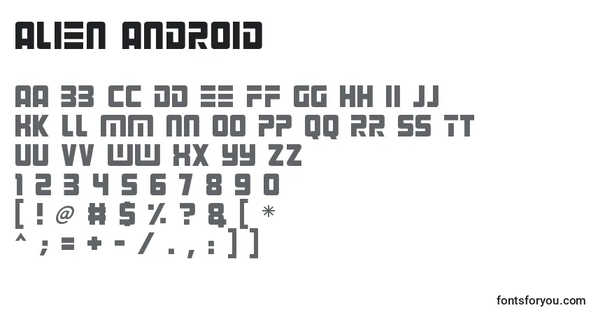 Schriftart Alien Android – Alphabet, Zahlen, spezielle Symbole