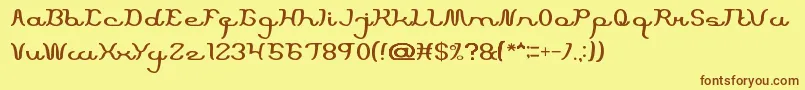 フォントScriptMachine – 茶色の文字が黄色の背景にあります。