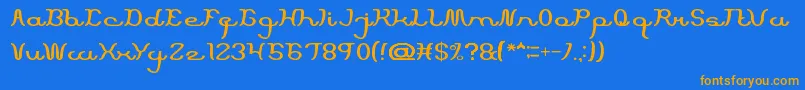 フォントScriptMachine – オレンジ色の文字が青い背景にあります。