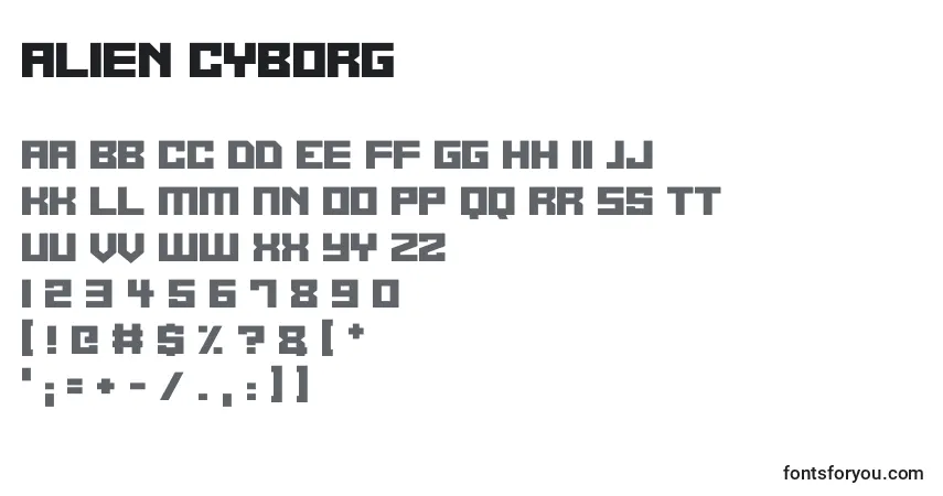 A fonte Alien Cyborg – alfabeto, números, caracteres especiais
