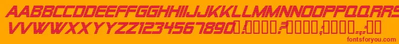 Alien Encounters Bold Italic-Schriftart – Rote Schriften auf orangefarbenem Hintergrund