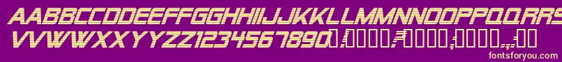 Alien Encounters Bold Italic-Schriftart – Gelbe Schriften auf violettem Hintergrund