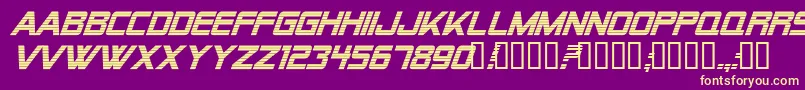 Fonte Alien Encounters Bold Italic – fontes amarelas em um fundo roxo