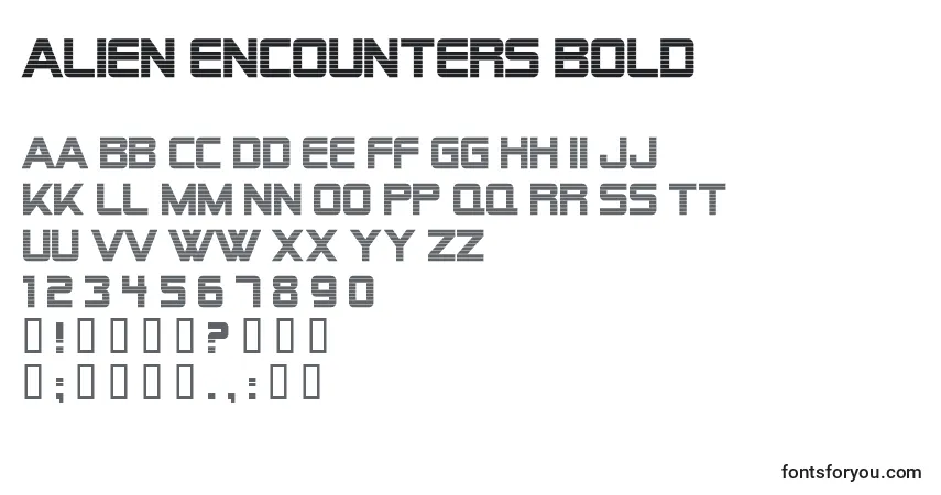 Schriftart Alien Encounters Bold – Alphabet, Zahlen, spezielle Symbole