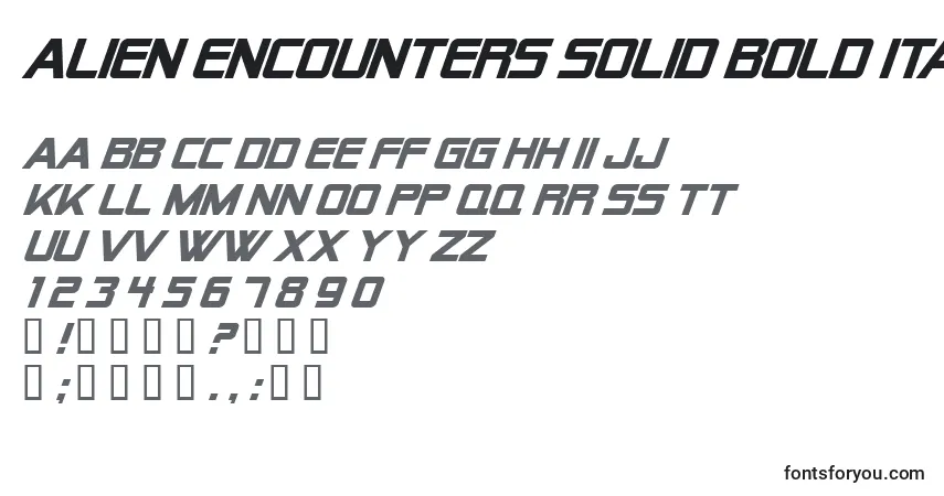 Шрифт Alien Encounters Solid Bold Italic – алфавит, цифры, специальные символы