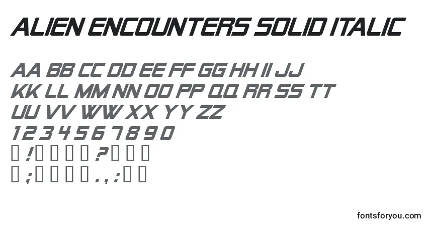 Шрифт Alien Encounters Solid Italic – алфавит, цифры, специальные символы