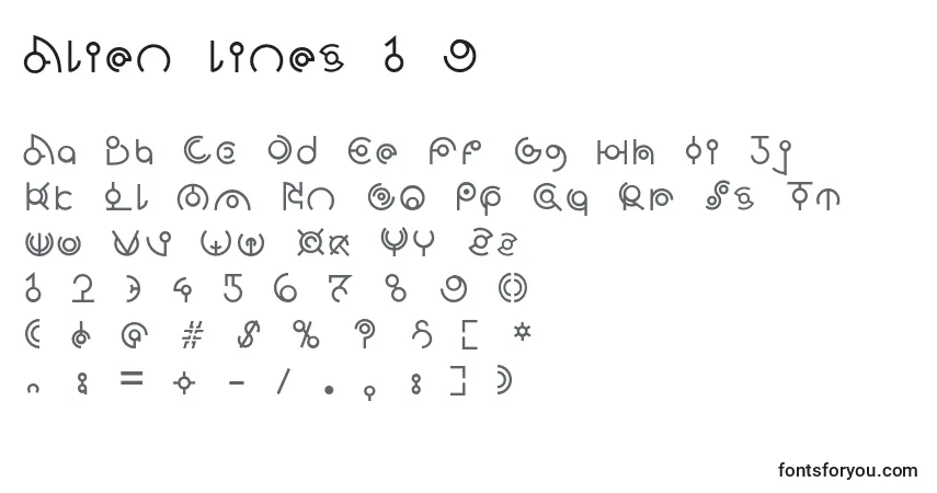 Schriftart Alien lines 1 9 – Alphabet, Zahlen, spezielle Symbole