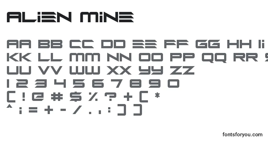 Czcionka Alien Mine – alfabet, cyfry, specjalne znaki