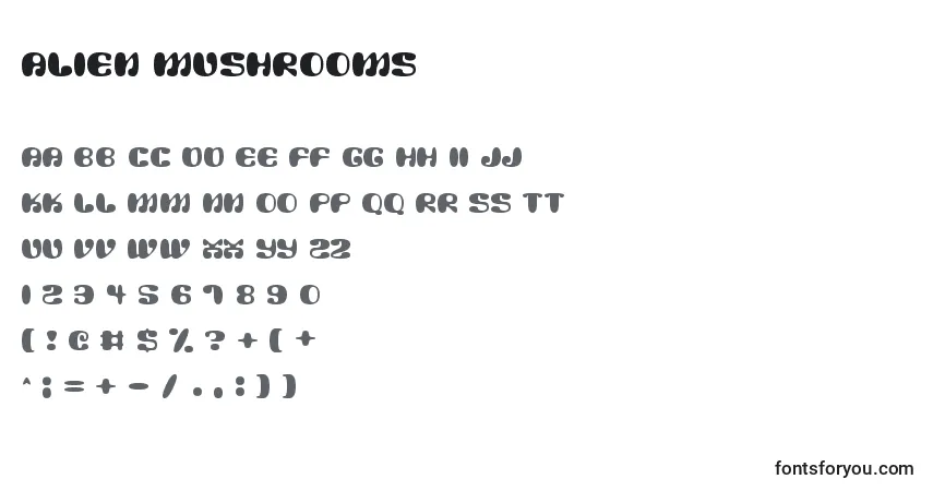 Czcionka Alien Mushrooms – alfabet, cyfry, specjalne znaki