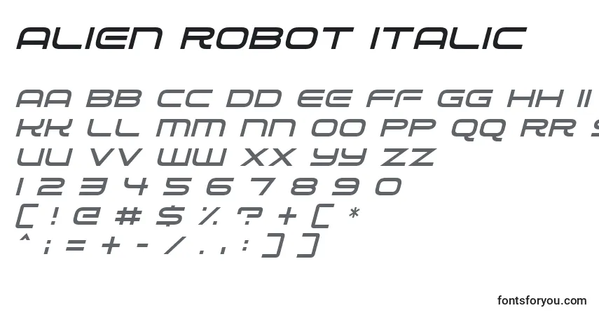 Шрифт Alien Robot Italic – алфавит, цифры, специальные символы