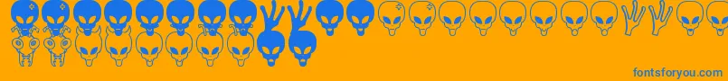 Aliens bats St-Schriftart – Blaue Schriften auf orangefarbenem Hintergrund