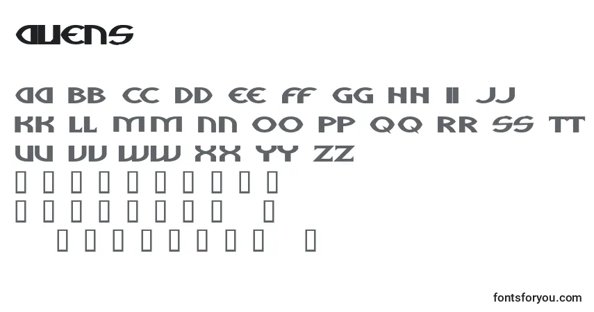 A fonte Aliens (119135) – alfabeto, números, caracteres especiais