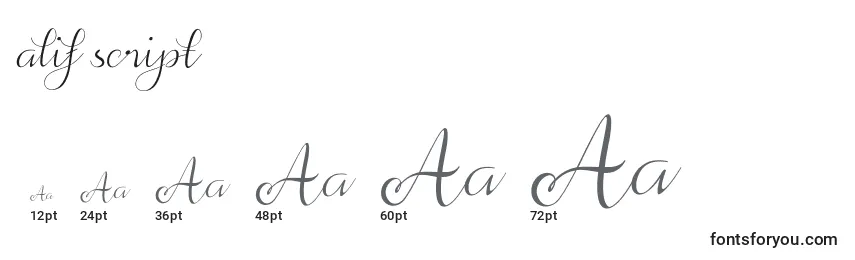 Размеры шрифта Alif script (119140)