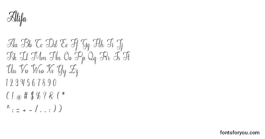 Schriftart Alifa (119142) – Alphabet, Zahlen, spezielle Symbole