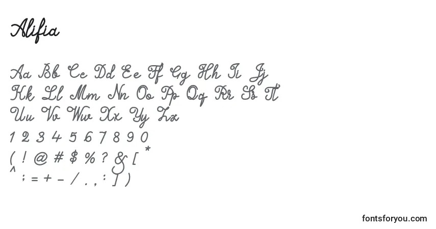 A fonte Alifia (119144) – alfabeto, números, caracteres especiais