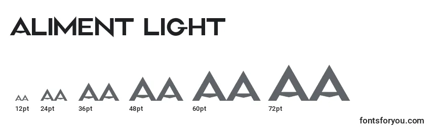 Размеры шрифта Aliment Light