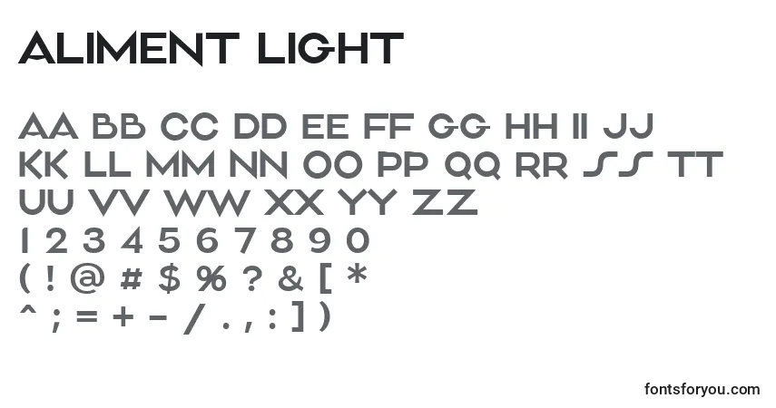 Czcionka Aliment Light (119153) – alfabet, cyfry, specjalne znaki